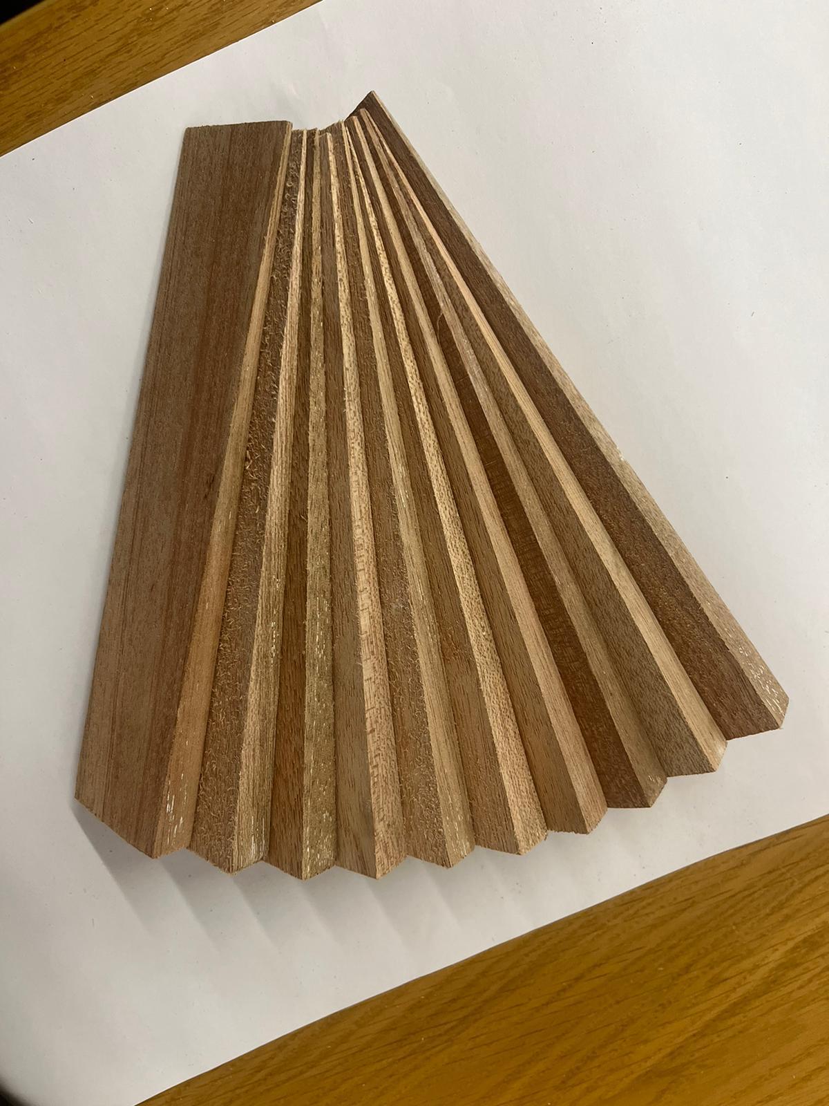 Hardwood timber wedges/packers/spacers. 208mm long, 45mm wide, approx 13mm-1mm