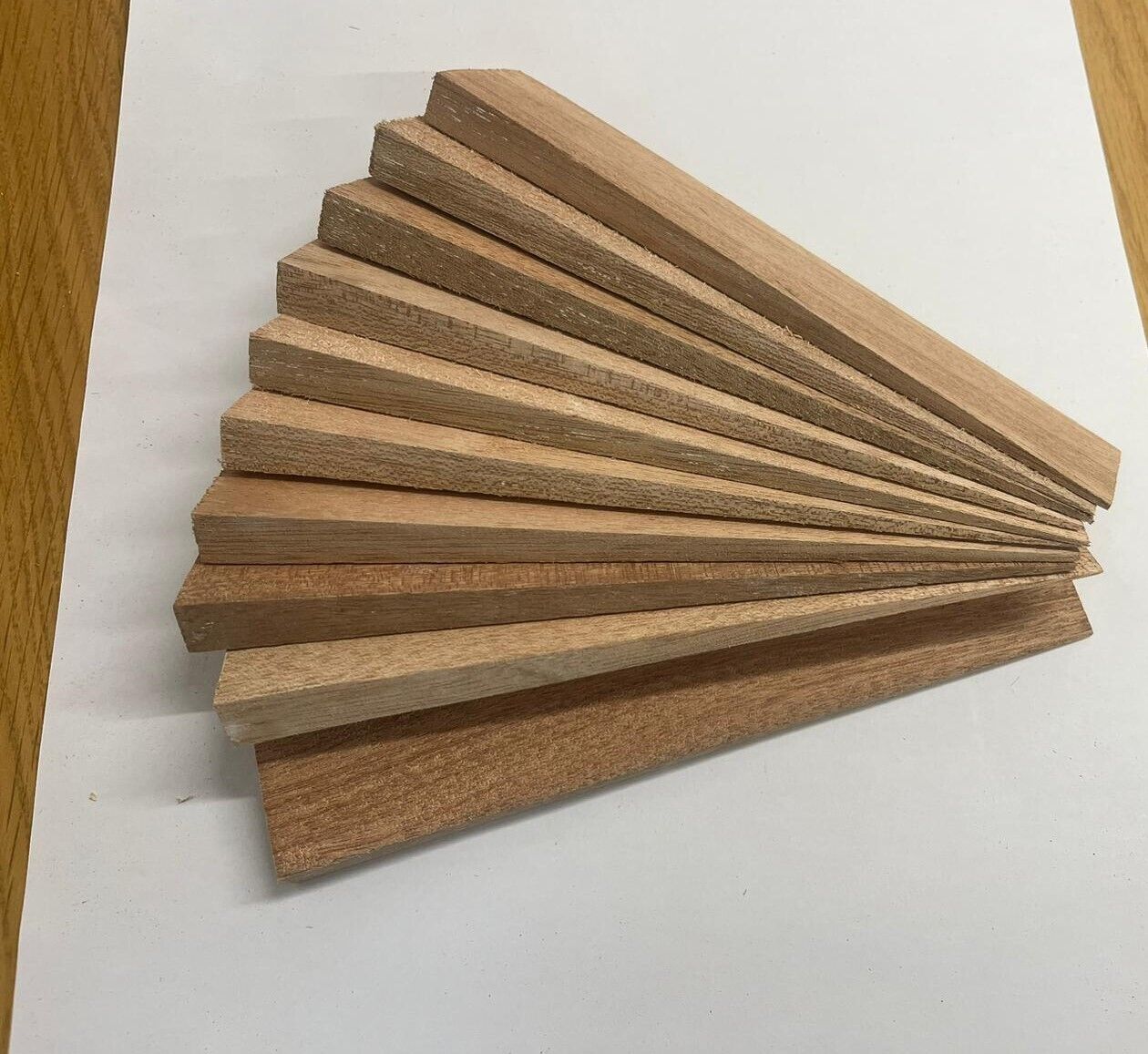 Hardwood timber wedges/packers/spacers. 208mm long, 45mm wide, approx 13mm-1mm